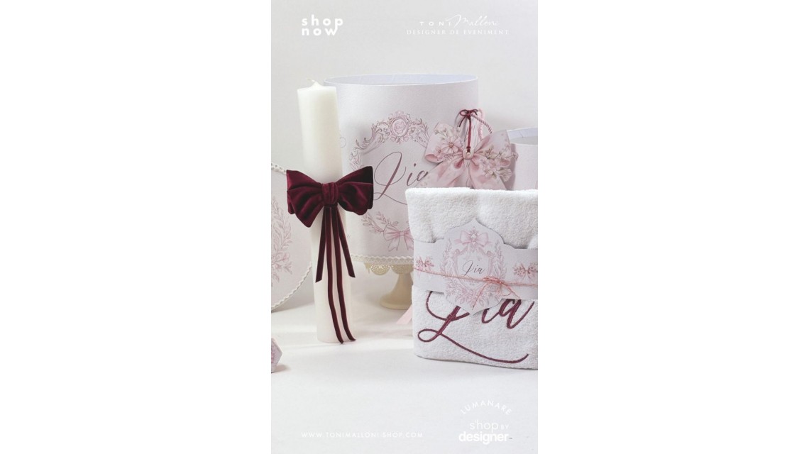 Trusou botez Pink Bows alb murdar, roz pudră și burgundy 16